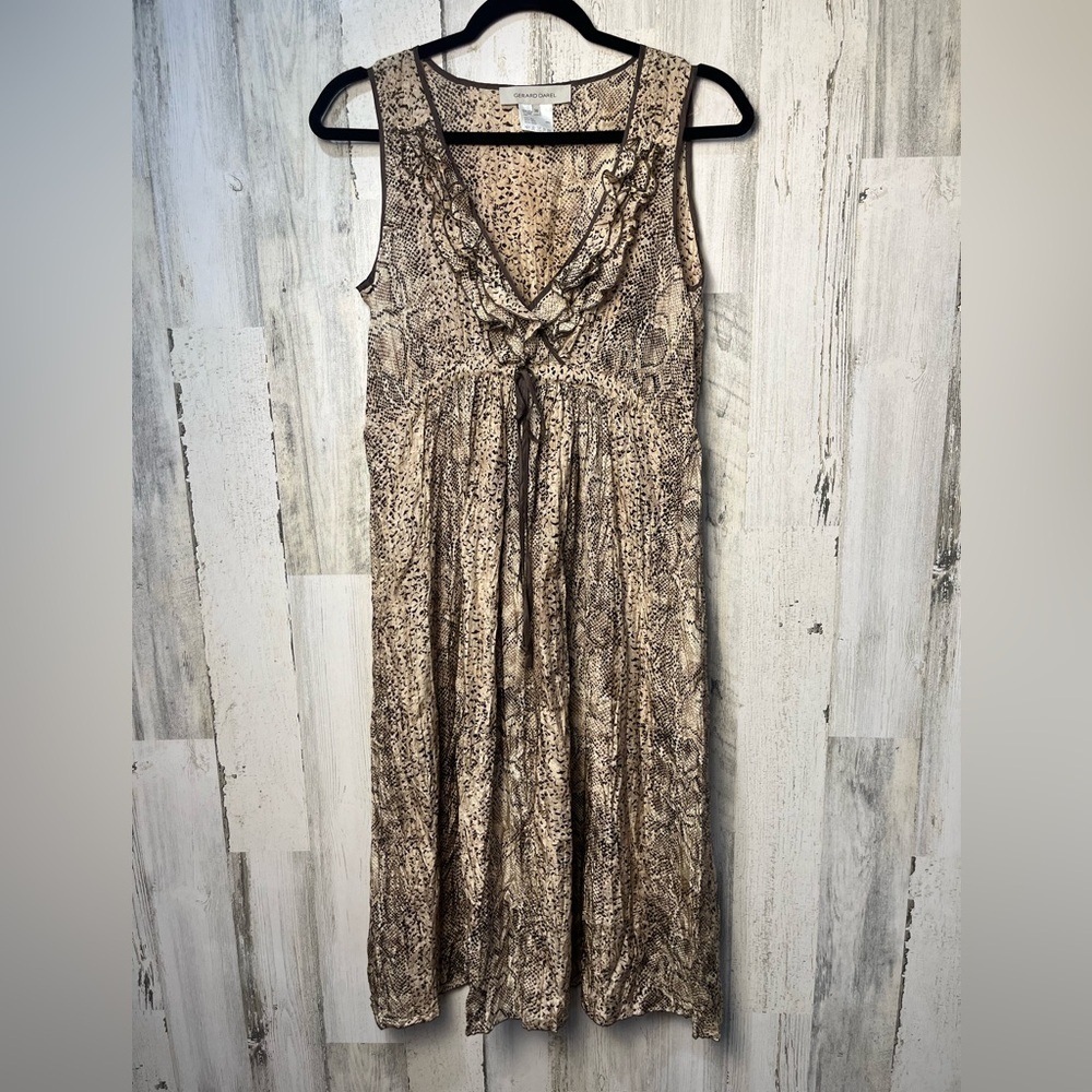 Gerard Darel Women's Snake Skin Pattern Ruffle Midi Dress size 36 Silk